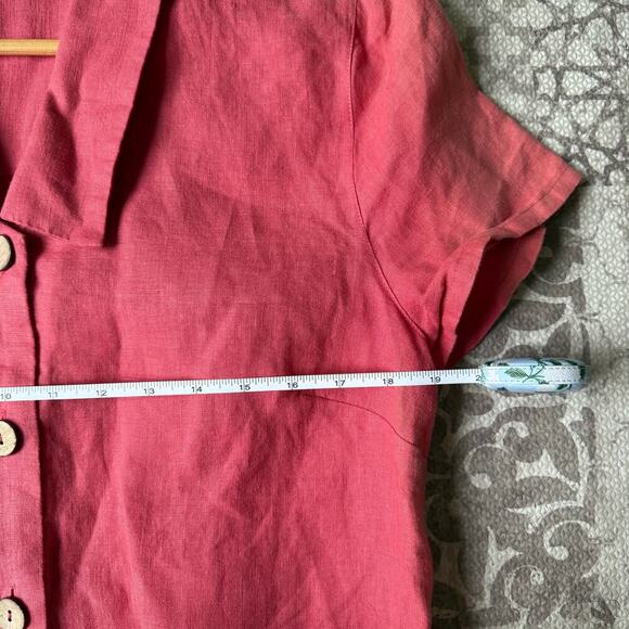 Nomadic Traders Vintage 100% Linen Short Sleeve Button Down Top Red Size Large - Picture 6 of 6